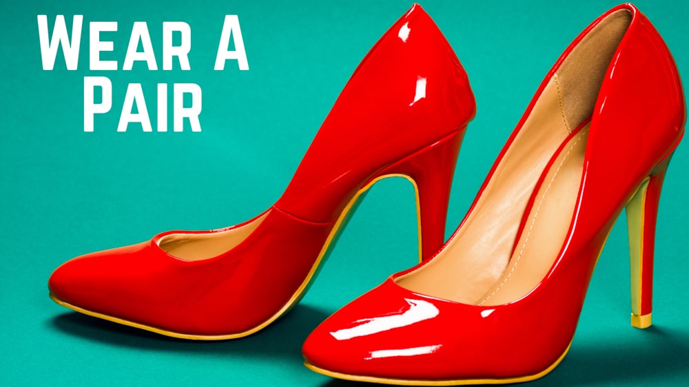 wear a pair two red high heels